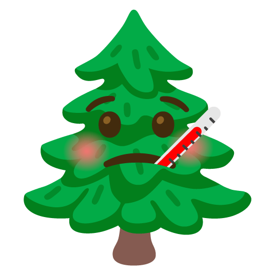 face with thermometer evergreen tree