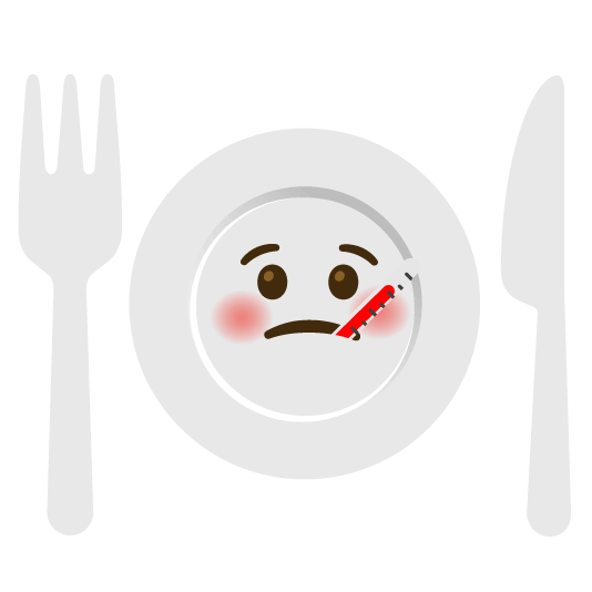 face with thermometer knife fork plate