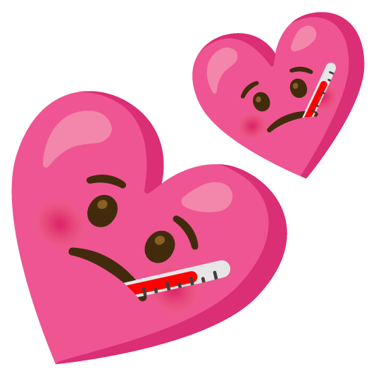 face with thermometer two hearts
