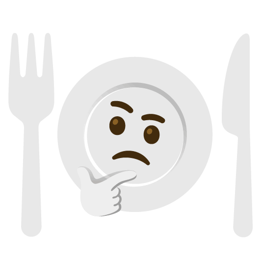 thinking face knife fork plate