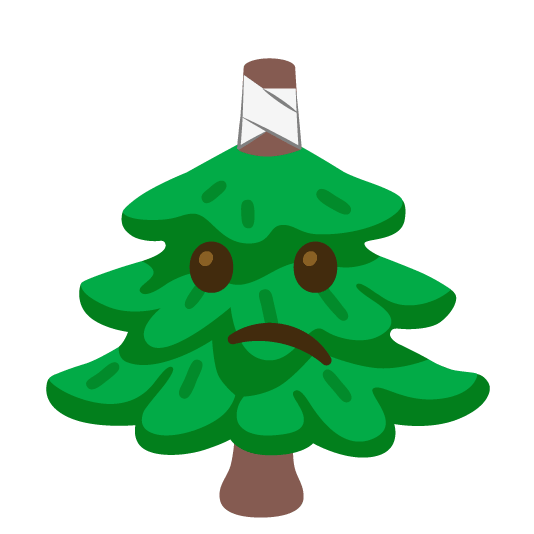 face with head bandage evergreen tree