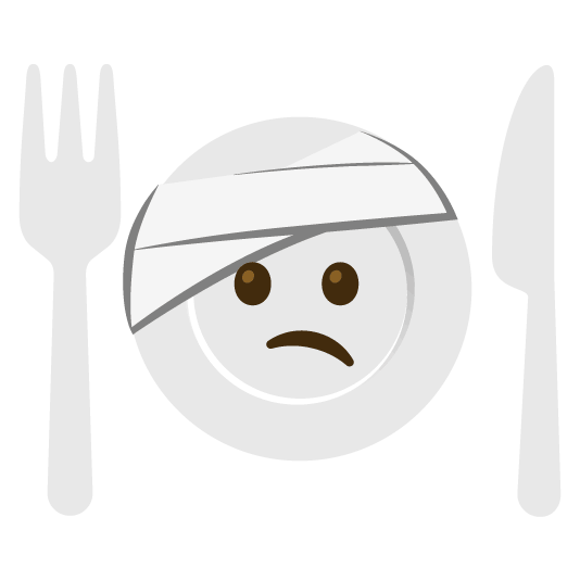 face with head bandage knife fork plate