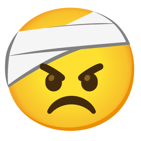 face with head bandage angry