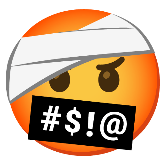 face with head bandage face with symbols on mouth