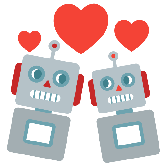 robot face revolving hearts