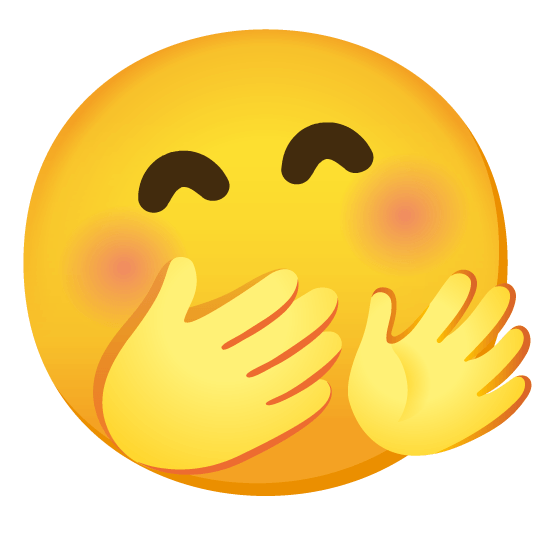 hugging face face with hand over mouth