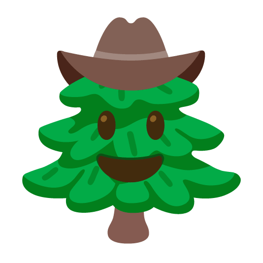 face with cowboy hat evergreen tree