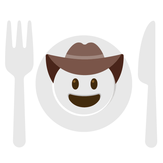 face with cowboy hat knife fork plate
