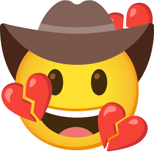 face with cowboy hat broken heart