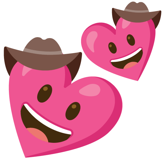 face with cowboy hat two hearts