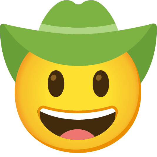 face with cowboy hat green heart