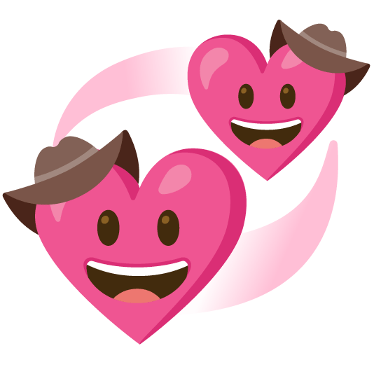 face with cowboy hat revolving hearts