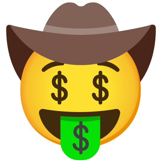 face with cowboy hat money mouth face