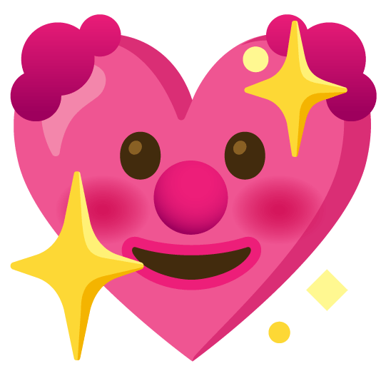 clown face sparkling heart