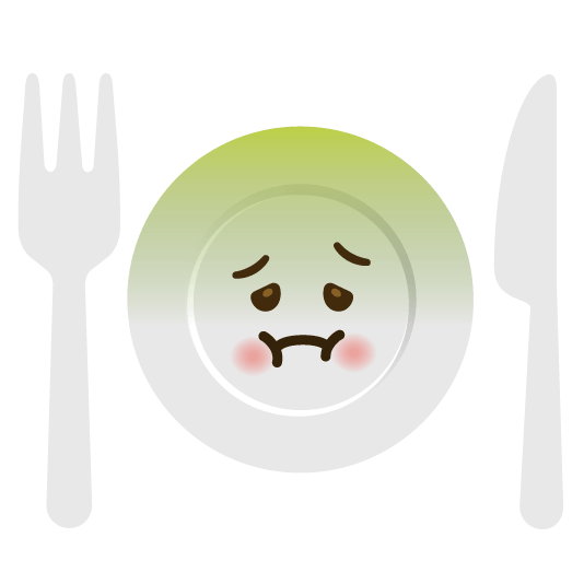 nauseated face knife fork plate