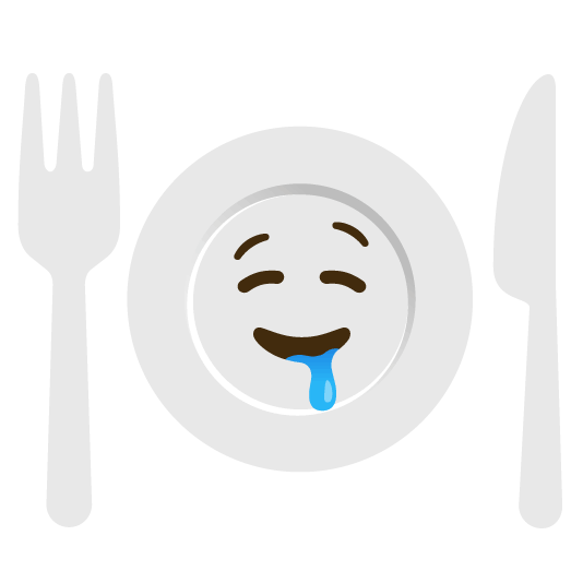 drooling face knife fork plate