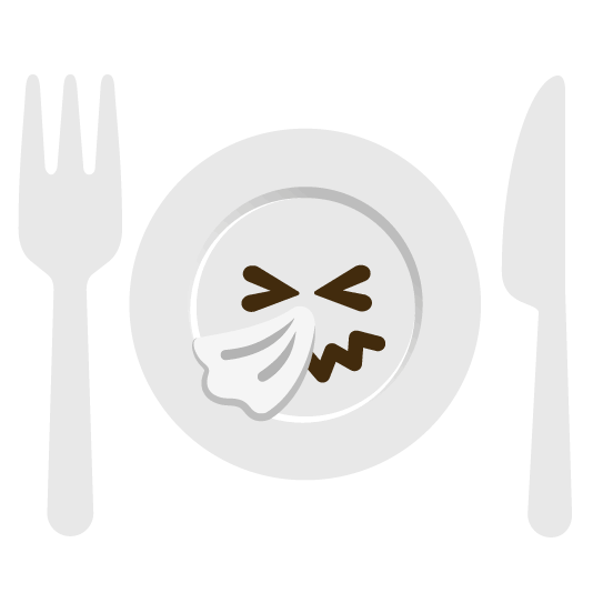 sneezing face knife fork plate