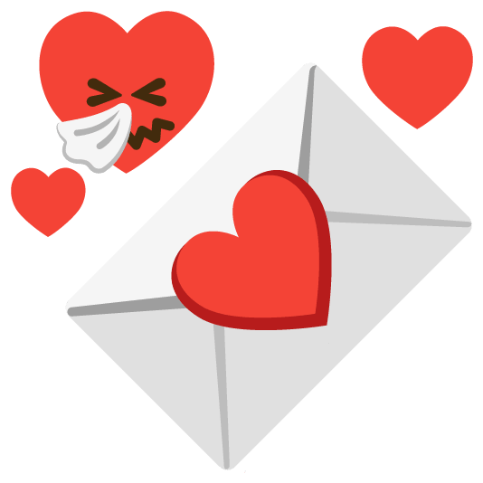 sneezing face love letter