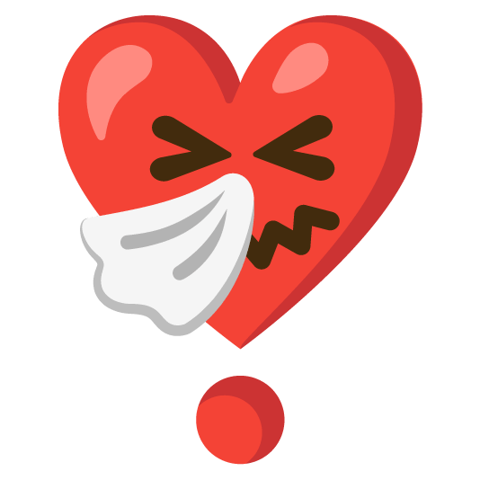 sneezing face heavy heart exclamation mark ornament