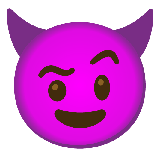 face with raised eyebrow smiling imp