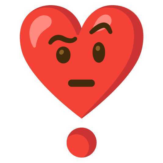 face with raised eyebrow heavy heart exclamation mark ornament