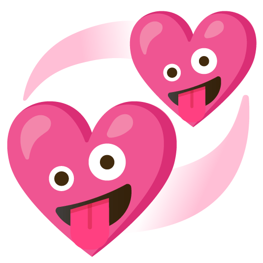 zany face revolving hearts