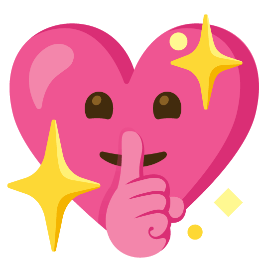 shushing face sparkling heart