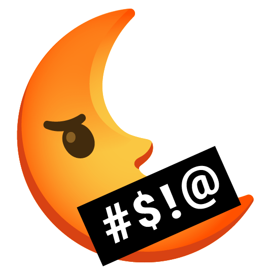 face with symbols on mouth last quarter moon with face