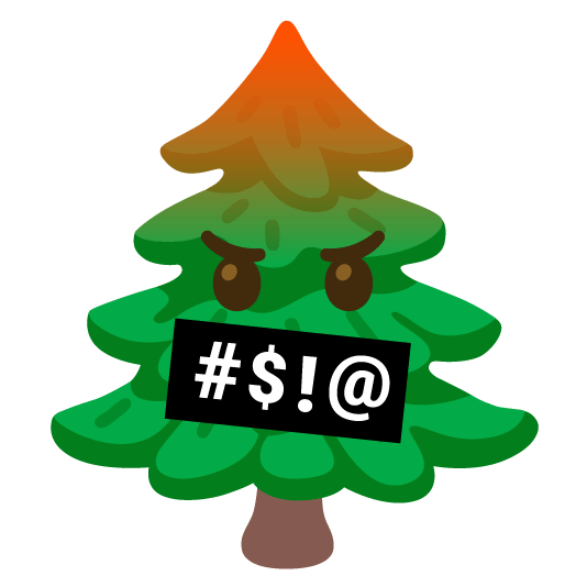 face with symbols on mouth evergreen tree