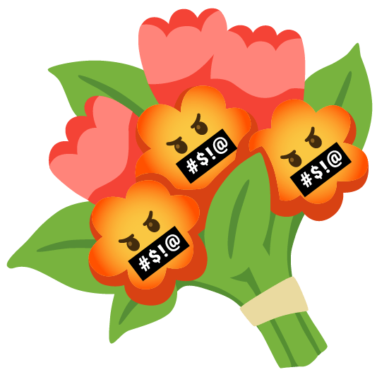 face with symbols on mouth bouquet