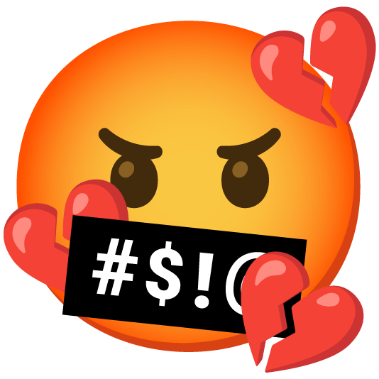 face with symbols on mouth broken heart