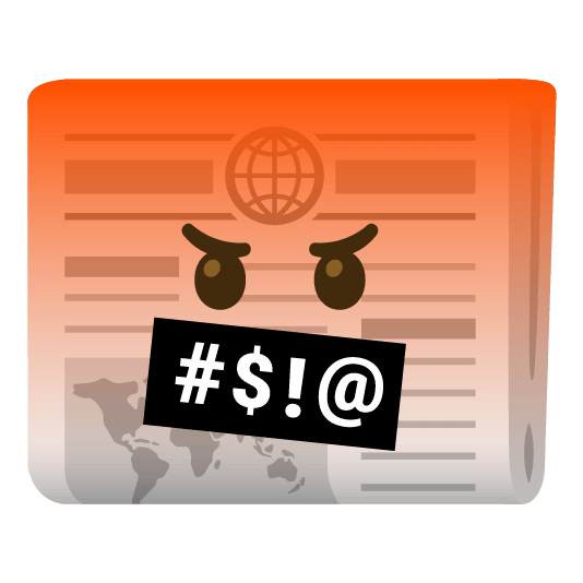 face with symbols on mouth newspaper