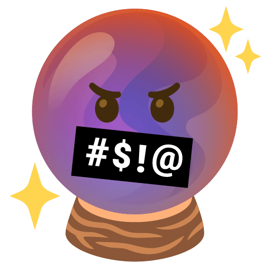 face with symbols on mouth crystal ball