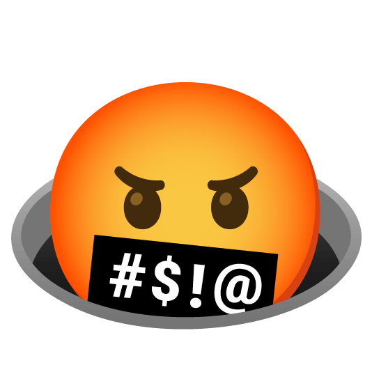 face with symbols on mouth hole