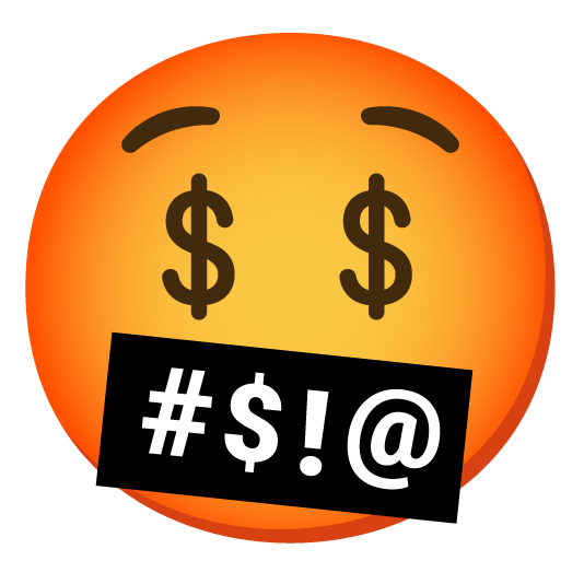 face with symbols on mouth money mouth face