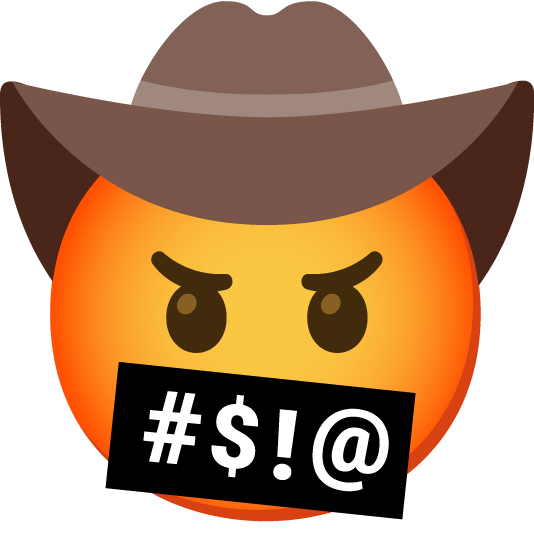 face with symbols on mouth face with cowboy hat