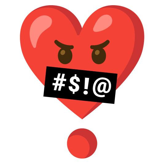 face with symbols on mouth heavy heart exclamation mark ornament