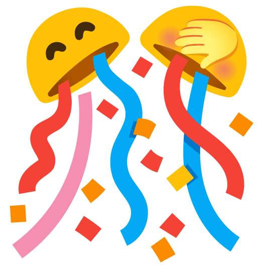 face with hand over mouth confetti ball