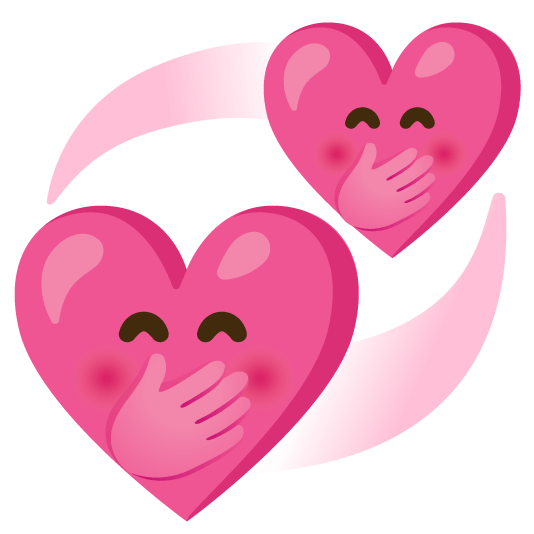 face with hand over mouth revolving hearts