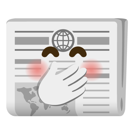 face with hand over mouth newspaper