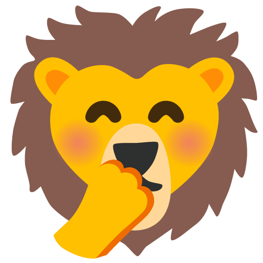 face with hand over mouth lion face