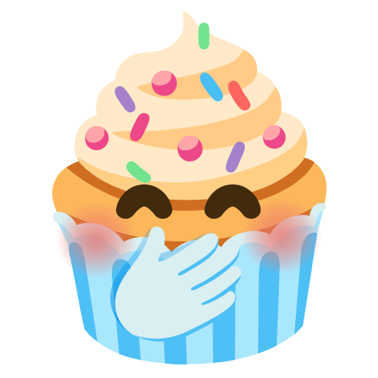 face with hand over mouth cupcake