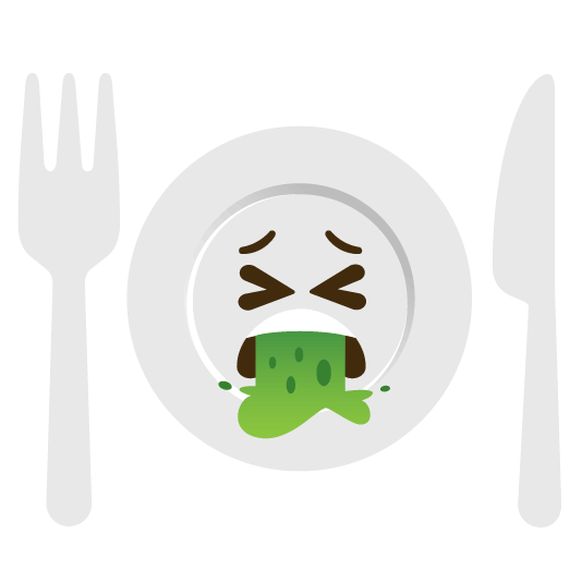 face vomiting knife fork plate