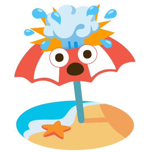 exploding head beach with umbrella