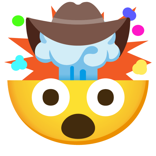 exploding head face with cowboy hat
