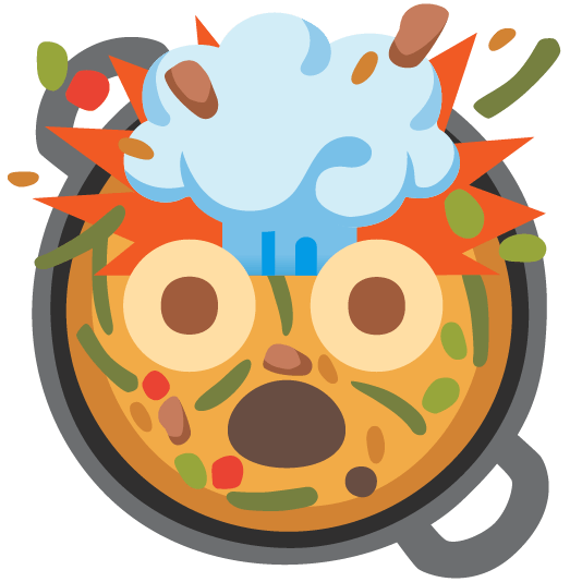 exploding head shallow pan of food