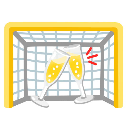 goal net clinking glasses