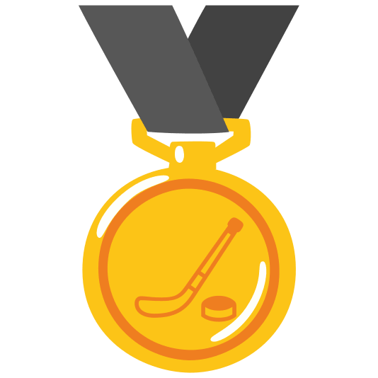 first place medal ice hockey stick and puck