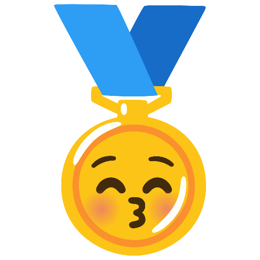 first place medal kissing closed eyes