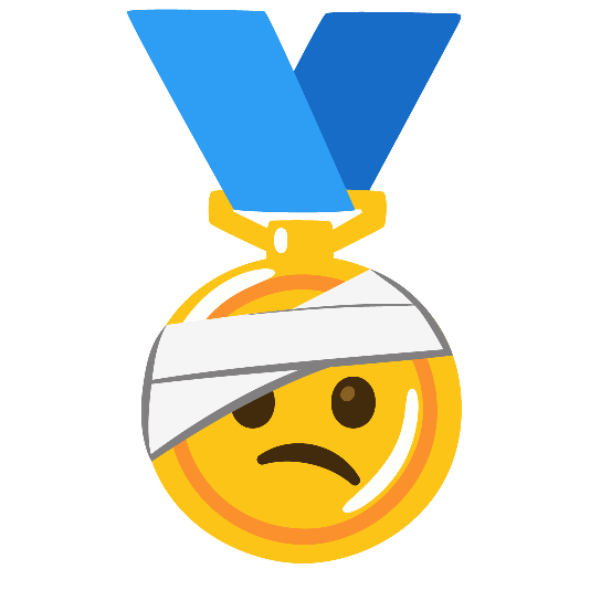 first place medal face with head bandage